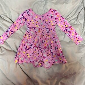 Little Sleepies - Long Sleeve Twirl Dress Bodysuit (Pink Paint Party)